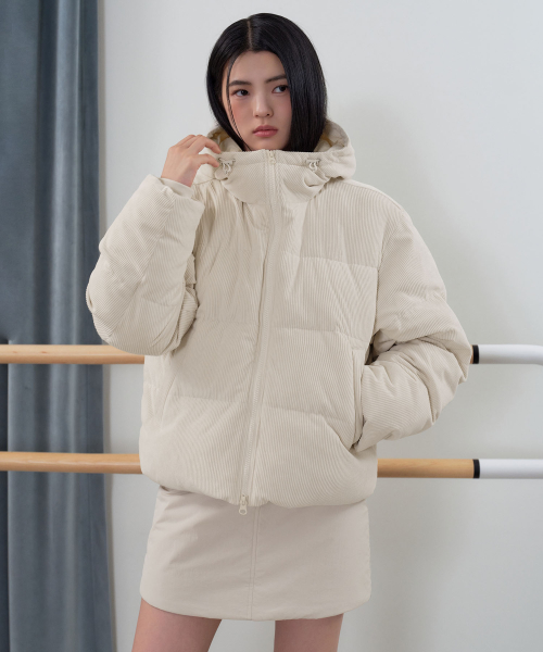 Женский короткий пуховик вельветовый с капюшоном [Cream]