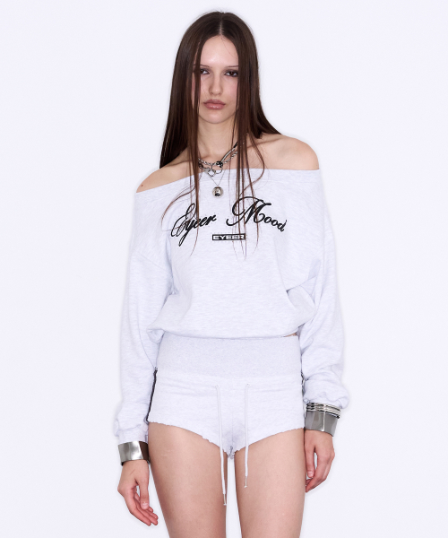 Off Shoulder Sweatshirt - White Melange