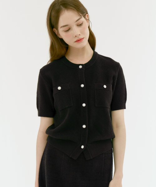 Женский однотонный твидовый кардиган [black]_ZF2SW665