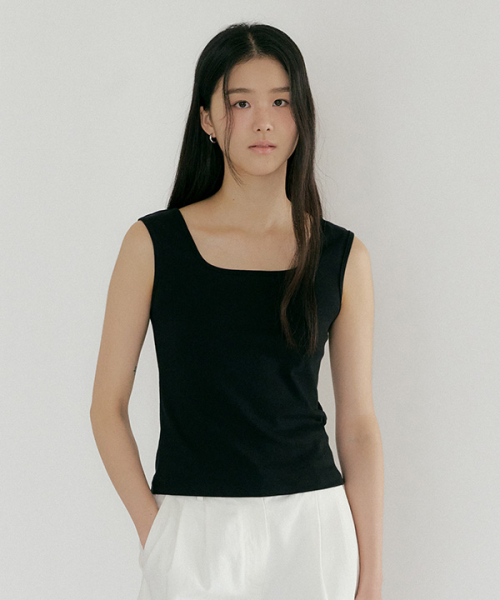 square neck sleeveless top-black