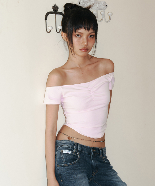 ★PLEASENOFOLLOW★ Abel Shirring Off-shoulder Top 5color 플리즈노팔로우(PLEASENOFOLLOW) Abel Shirring Off-shoulder