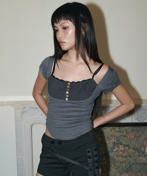 ★PLEASENOFOLLOW★ Katie Button Baby Top 4color MUSINSA | PLEASENOFOLLOW Katie Button Baby Top (Dusty Blue)