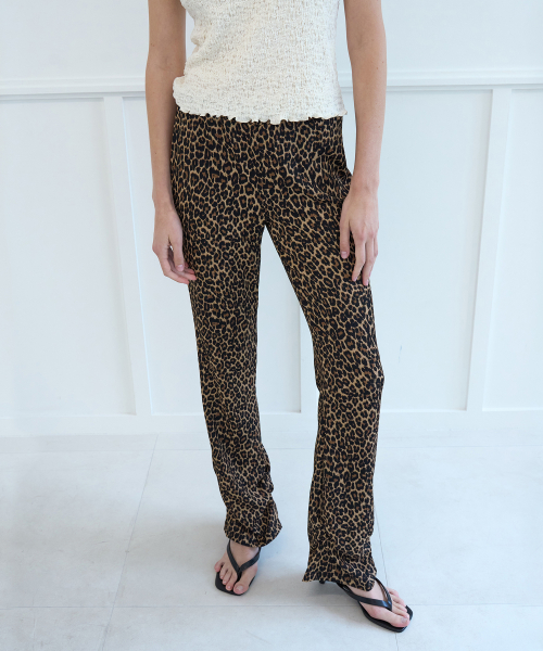 Расклешенные брюки на резинке Leopard Brown