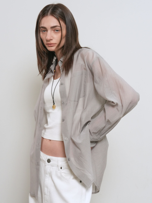 woman wrinkle sheer shirt [grey]
