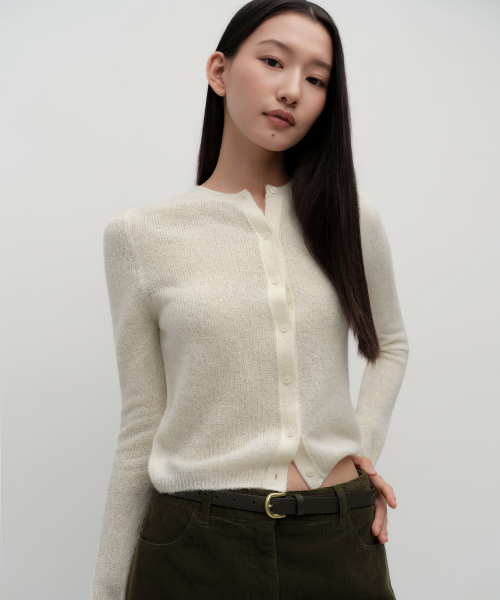 우먼즈 시어 텍스처드 라운드 넥 가디건 [크림]