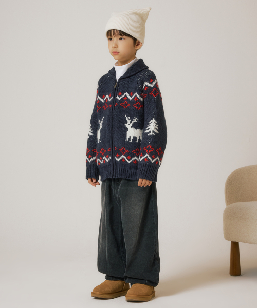 무신사 스탠다드 키즈() 코위찬 숄 카라 집업 가디건 [네이비] 상품 이미지