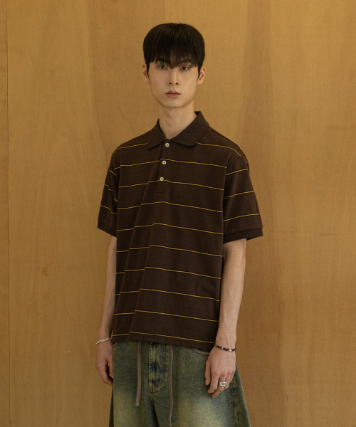 Поло в полоску Crew Multi Stripe (Brown)