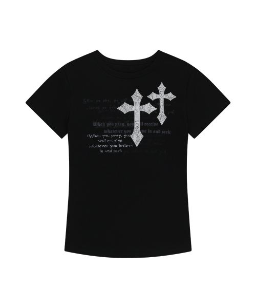 Tシャツ・カットソー AAKAM Laced CROS2 Patch Half Top 5SH071 ブラック（黒）系 AAKAM(アーカム) Tシャツ・カットソー(メンズ