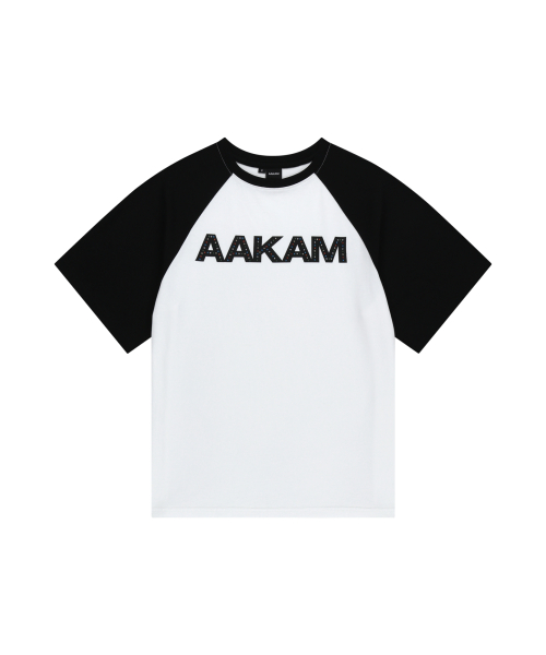 Tシャツ・カットソー AAKAM AKM Rhinestone Raglan Half Top 5SH067 아캄(AAKAM) AKM Rhinestone Raglan Half Top (White) - 사이즈
