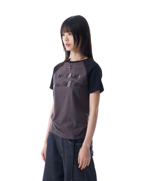 Tシャツ・カットソー AAKAM Rhinestone Graphic Raglan Half Top 5SH065 아캄(AAKAM) Rhinestone Graphic Raglan Half Top (Dark Gray