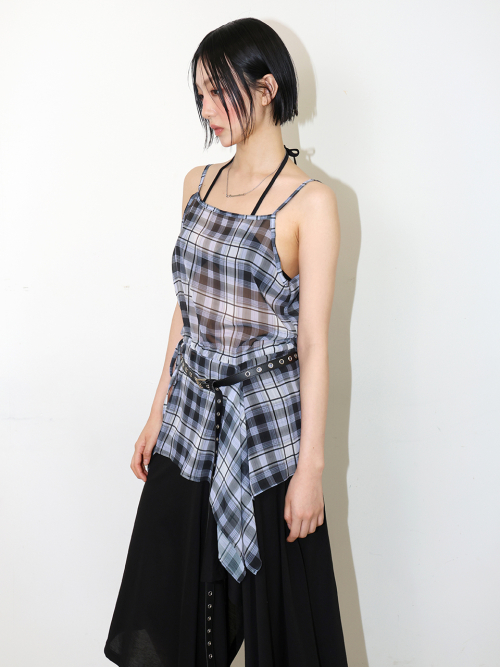SHEER ASYMMETRIC CHECK BUSTIER - BLACK