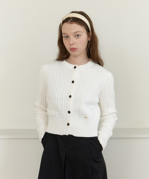 Soft Cable Knit Button Cardigan - white