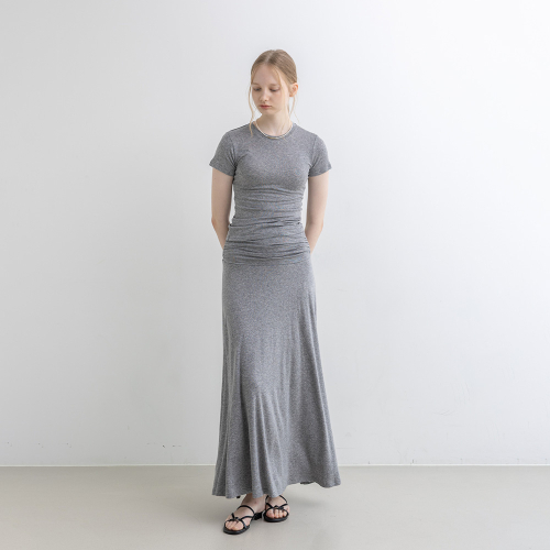 WD_Fitted top and skirt pleats two-piece set_GRAY