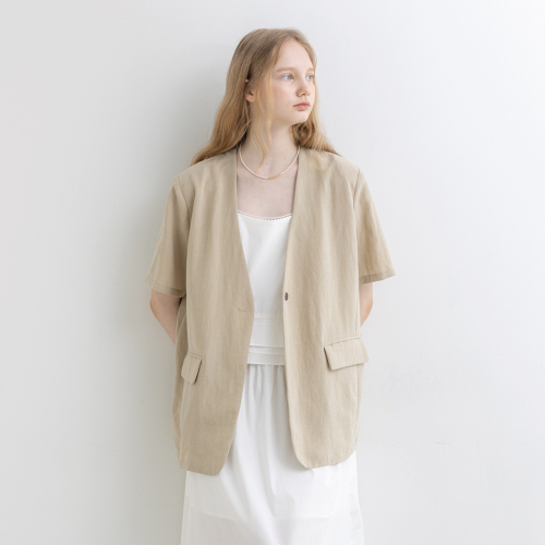 WD_Solid color short sleeve jacket_2color