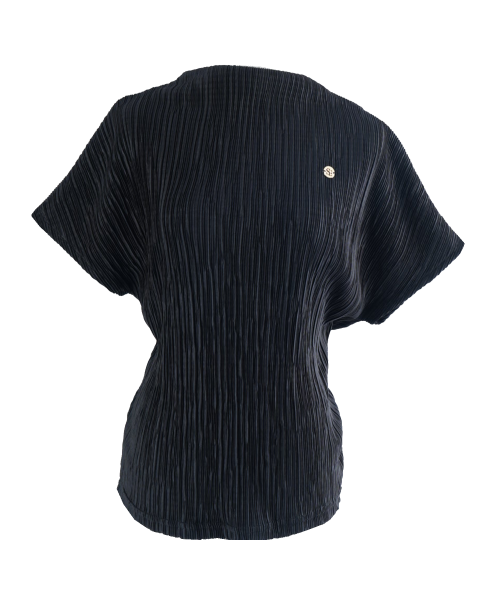 Повседневная блузка со складками и коротким рукавом (Black)
