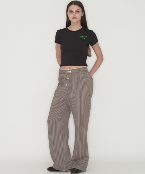 Cozy stripe lace pajamas - Brown