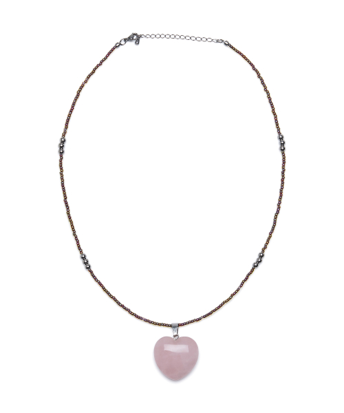 Heartline Stone Beads Necklace_[Pink]