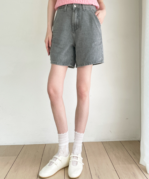 슬로우롤리() Side slit denim short pants - Gray 상품 이미지