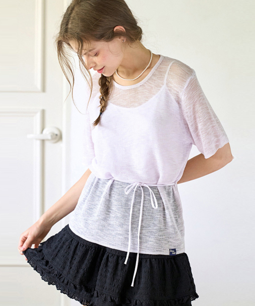 슬로우롤리() Strap short-sleeve knit - Lavender 상품 이미지