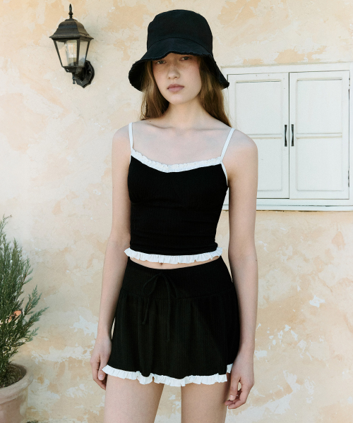 로라로라() THREE PIECE RUFFLE BIKINI SET BLACK 상품 이미지