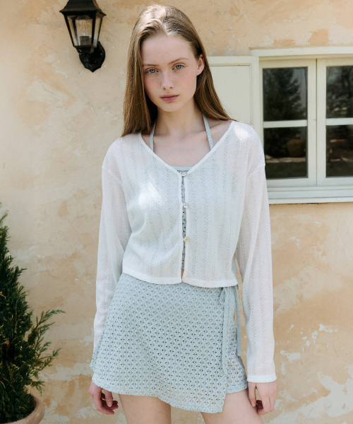 로라로라() V NECK BUTTON CARDIGAN IVORY 상품 이미지