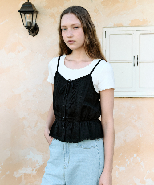 로라로라() RIBBON LACE PINTUCK SLEEVELESS BLACK 상품 이미지