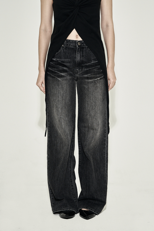 시너진(SYNERJYN) STRAIGHT CAT WASHING DENIM PANTS BLACK - 사이즈