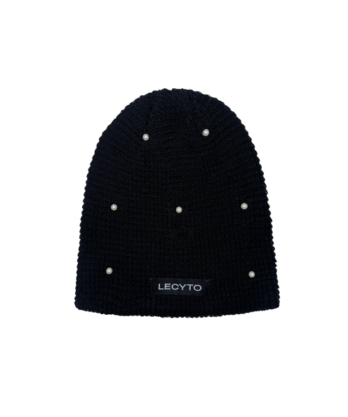 레씨토(LECYTO) Pearl Waffle Logo Beanie_[Black] - 사이즈