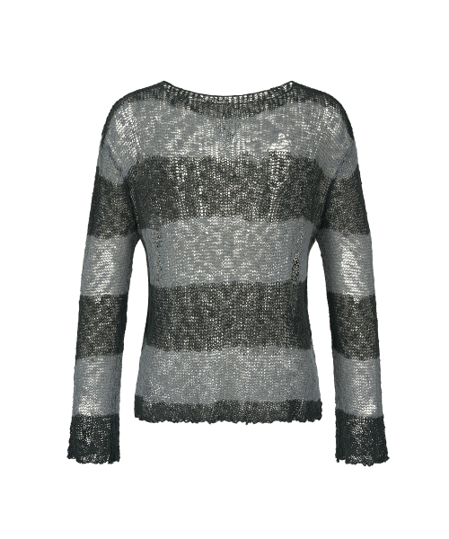 ★LECYTO★ Destroyed Mesh Stripe Long SleeveGray 레씨토(LECYTO) Destroyed Mesh Stripe Long Sleeve_[Gray