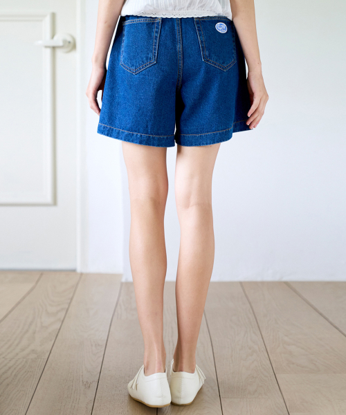 슬로우롤리() Banded pintuck denim short pants - Medium Indigo 상품 이미지