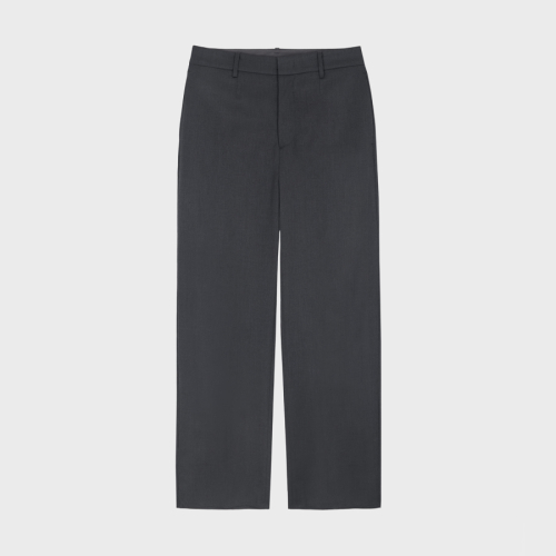 Fine Wool Semi Wide Slacks - Dark Gray