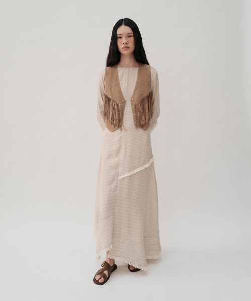 VEYNA FRINGED MAXI DRESS (BEIGE STRIPE)