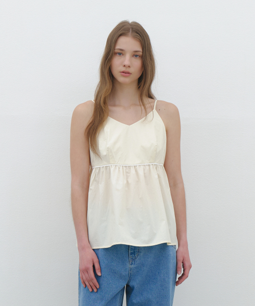 Summer Strap Shirring Peplum Blouse - cream butter