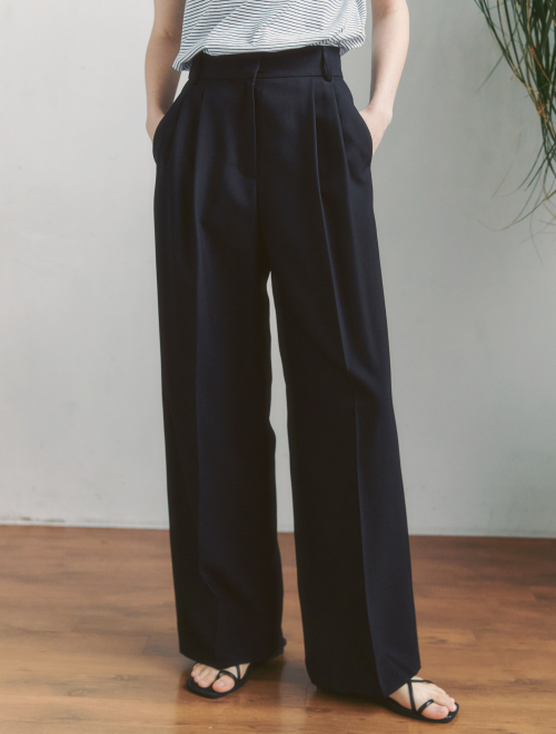 Moment Classic Pintuck Wide Pants - black