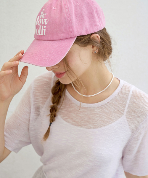 슬로우롤리() Lettering print ball cap - Pink 상품 이미지