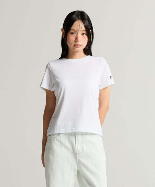 여성 C로고 슬림핏 반팔 티셔츠 White