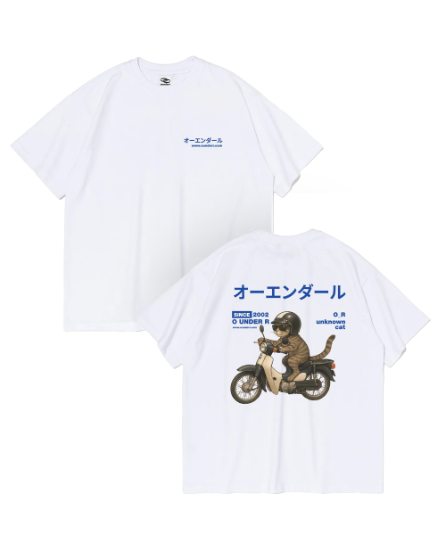 Оверсайз футболка RIDING BIKE CAT (White)