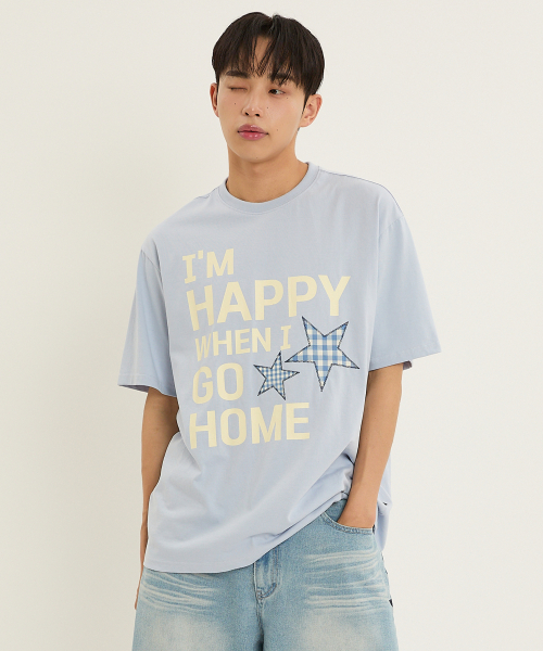 I am HAPPY 반팔티셔츠 스카이블루