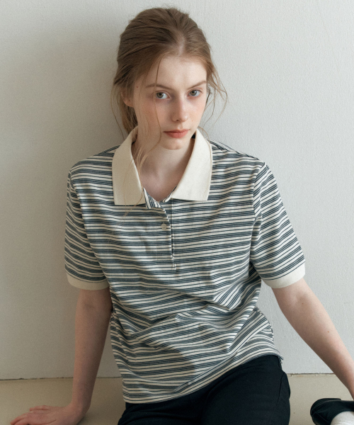 BUTTON STRIPE T-SHIRT_IVORY