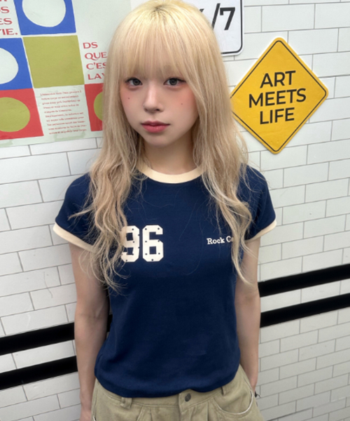 96 Dot Ringer Top - Navy