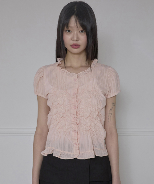 Saya Frill Puff Blouse (FL-180_Powder Pink)