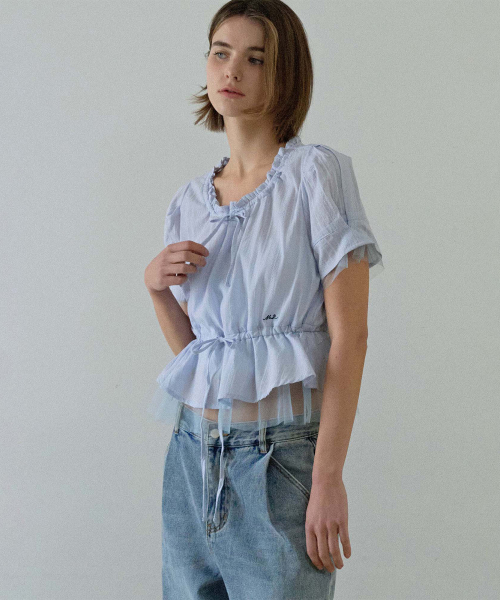 Sheer Layered String Half Blouse_Blue