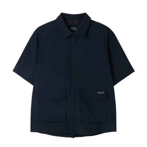 AIRO SEERSUCKER HALF SLEEVE SHACKET - NAVY (P252MJK188)