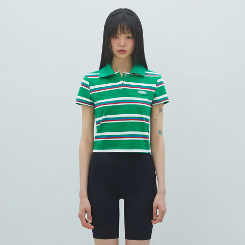 STRIPED COLLAR T-SHIRT полосатый воротник футболка GREEN BR2CH002