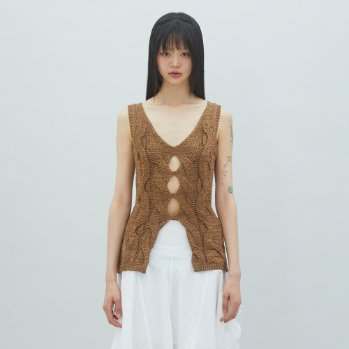 V NECK STITCH KNIT VEST трикотаж майка BROWN BR2KV002