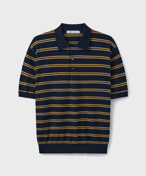 HARD TWIST EASY POLO KNIT [NAVY YELLOW STRIPE]