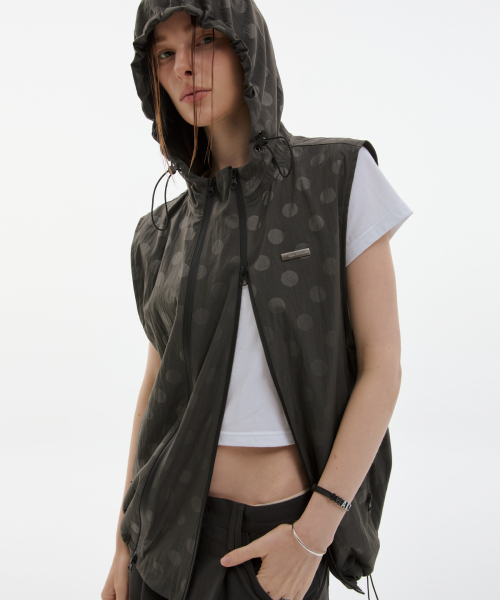 twin zipper dot hood vest (grey)