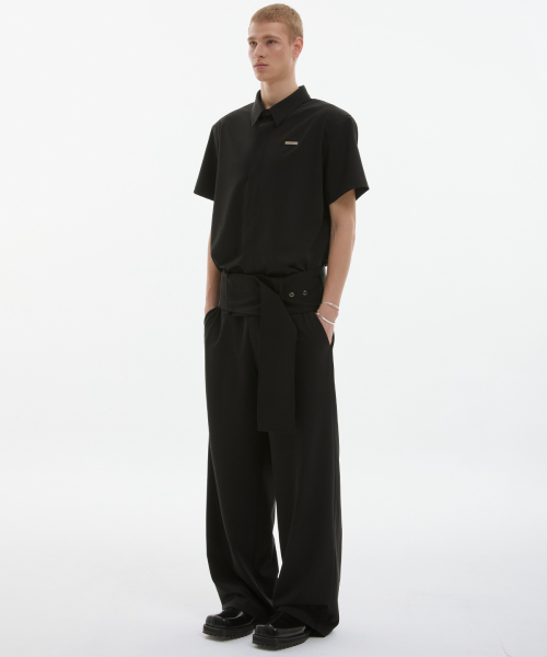 spacious belt pants (black)