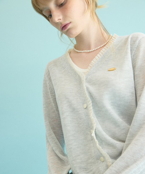 [코케트] Viscose Lace Detail Knit Cardigan Melange Gray 25HS