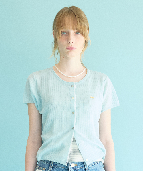 [코케트] Linen Essential Crewneck Lace Knit Half Cardigan Mint 25HS